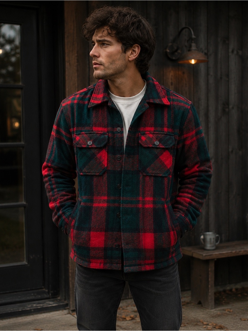 VINTAGE WOOLRICH WOOL PLAID JACKET FLANNEL MACKINAW RED GREEN 70’s MENS LARGE